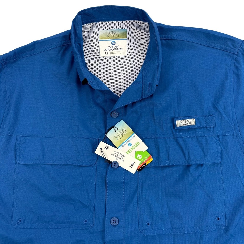 Ocean + Coast Shirt Mens Medium Blue Fishing Boating Outdoor Business Casual NEW